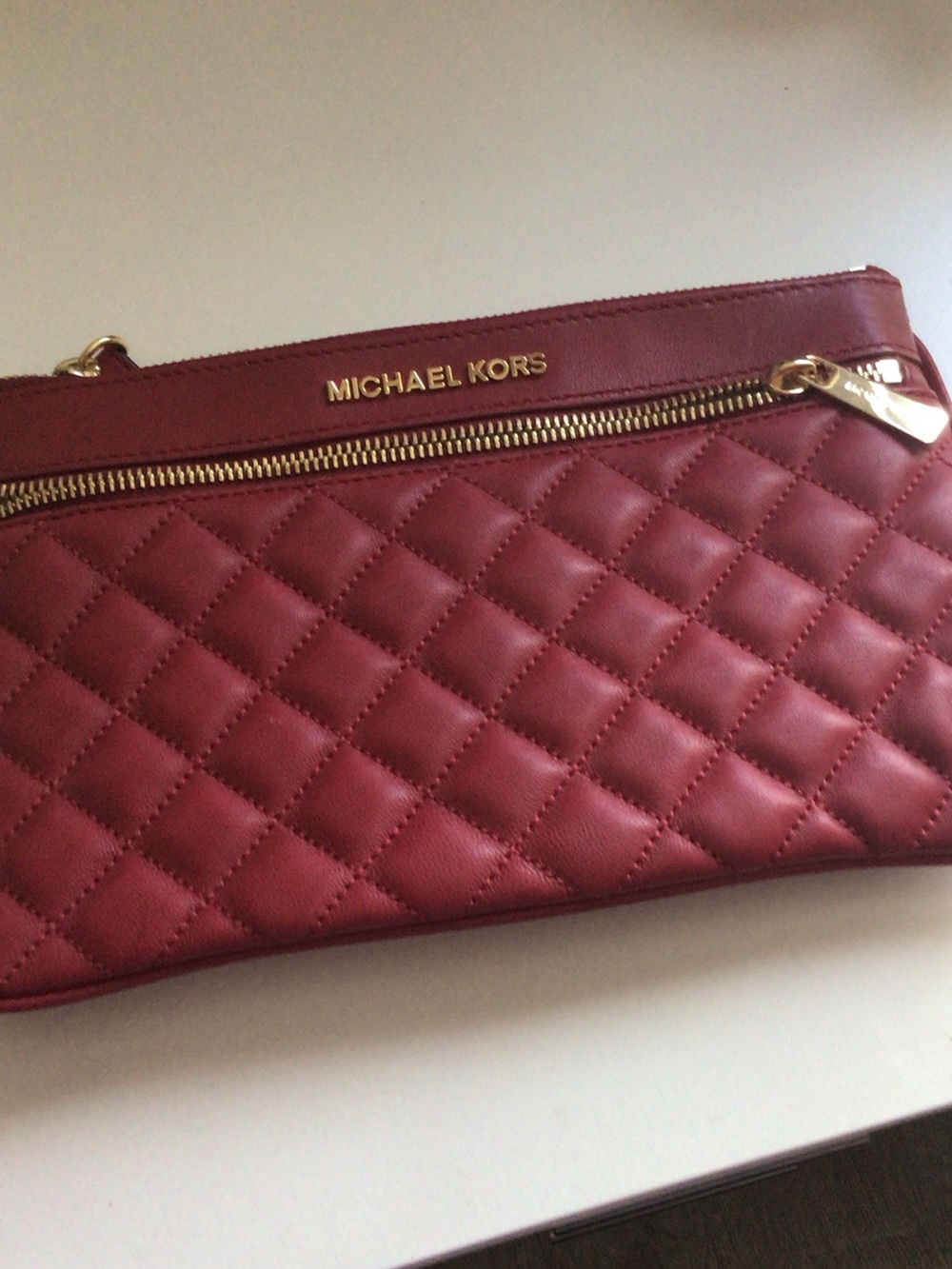 Michael Kors Quilted Leather Wristlet Clutch in Burgundy